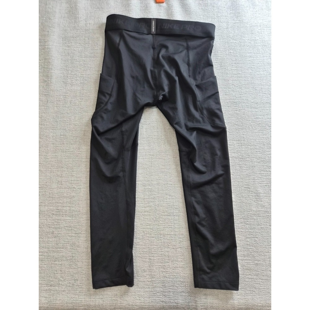 Nike Pro Dri Fit Pants Mens Small Black Tight Fit Swoosh Logo Stretch Training - Picture 9 of 13